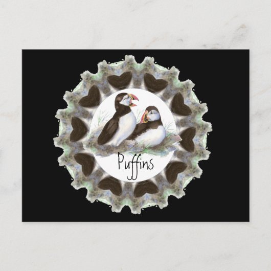 水彩パフィンファン用ハート付きパフィン ポストカード (正面)