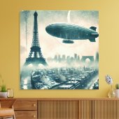 水彩パリスカイライン付きディリブルとエッフェル キャンバスプリント (インサイチュ (リビング))