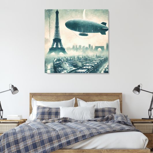 水彩パリスカイライン付きディリブルとエッフェル キャンバスプリント (インサイチュ (寝室))