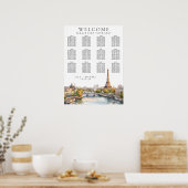 水彩パリフランス結婚のシーティングチャート ポスター (キッチン)