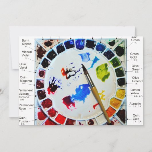 水彩パレットのカード - 芸術的な魂のための 招待状 (正面)