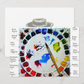 水彩パレットのカード - 芸術的な魂のための 招待状 (正面/裏面)