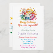 水彩パレ絵を描ットアート誕生日パーティー 招待状 (正面/裏面)