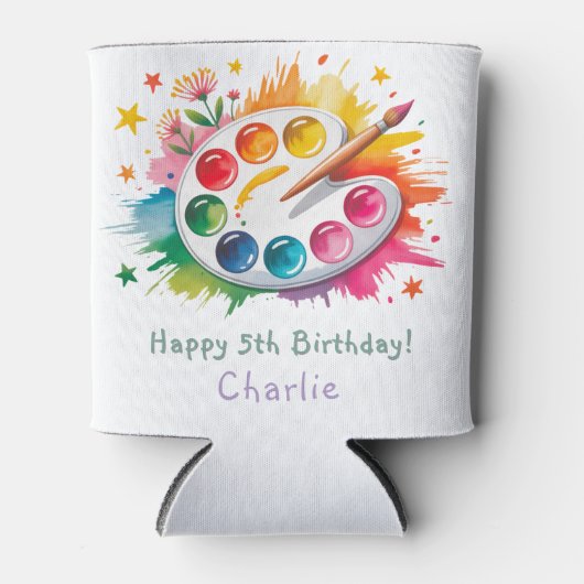 水彩パレ絵を描ットアート誕生日パーティー 缶クーラー (正面)