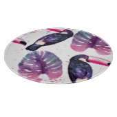 水彩パロッツ:トロピカルウルトラバイオレットシック。 カッティングボード (角)