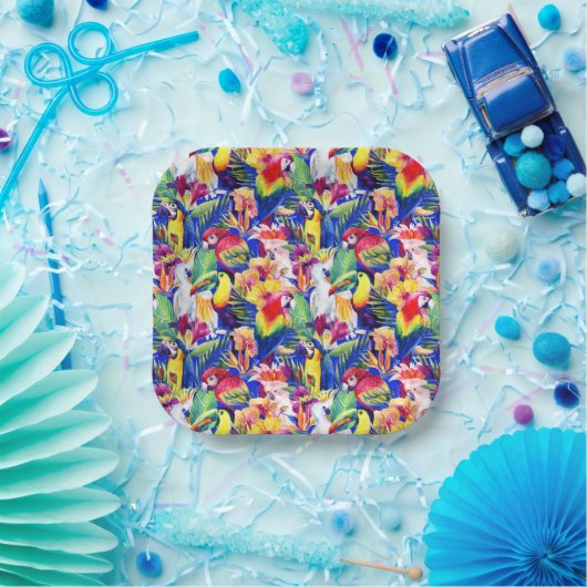 水彩パロット ペーパープレート (パーティー)