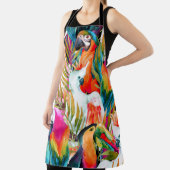 水彩パロット：熱帯シームレスパターン エプロン (インサイチュ)