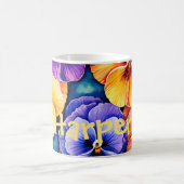 水彩パンジーパーソナライズされたマグカップ コーヒーマグカップ (中央)