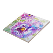 水彩パンジー紫の花の花ピンク黄色 タイル (側面)