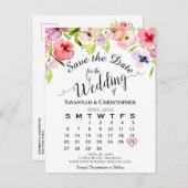 水彩パンジー結婚式を保存する日付カレンダー 案内ポストカード (正面/裏面)