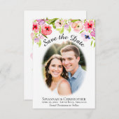 水彩パンジー、ワイルドフラワー&フォト結婚ズ セーブザデート (正面/裏面)