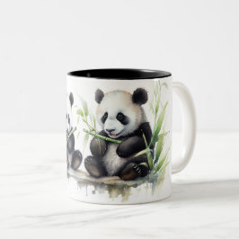 水彩パンダのクマと竹 ツートーンマグカップ