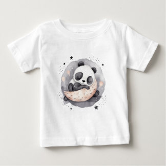 水彩パンダの赤ちゃんの午睡 ベビーTシャツ