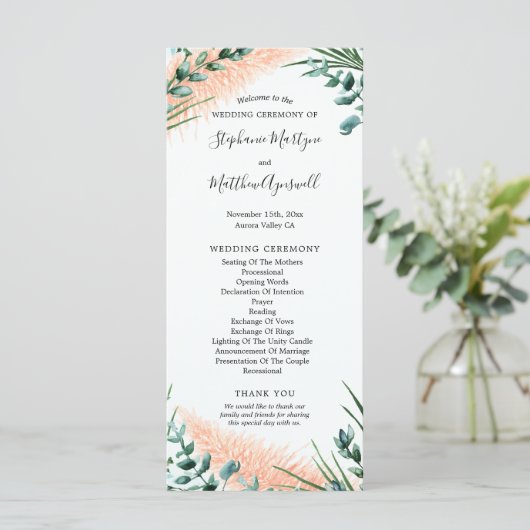 水彩パンパスグラス結婚葉の儀式 プログラム (スタンド正面)