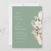 水彩パンパフローラセージ結婚グリーン 招待状 (正面)