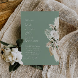 水彩パンパフローラセージ結婚グリーン 招待状