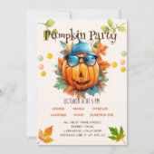 水彩パンプキカラフルンキッズハローウィンパーティ 招待状 (正面)