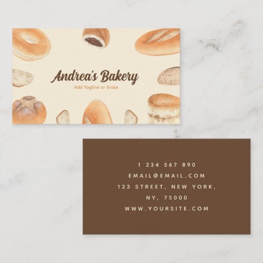 水彩パンベーカリー焼いたパン 名刺 (正面/裏面)