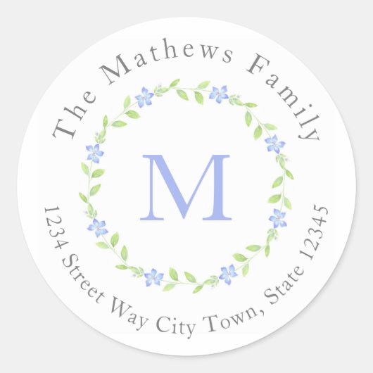 水彩パーウィンクル（ヴィンカフラワー）リースラベル ラウンドシール (正面)