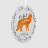 水彩パーソナライズされたキツネベビー初めてのクリスマス オーナメント (正面)