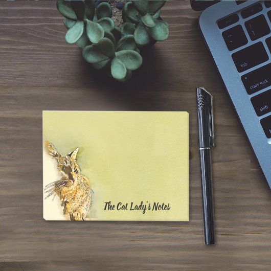 水彩パーソナライズされたタビーキャットピンクハート鼻 ポストイット