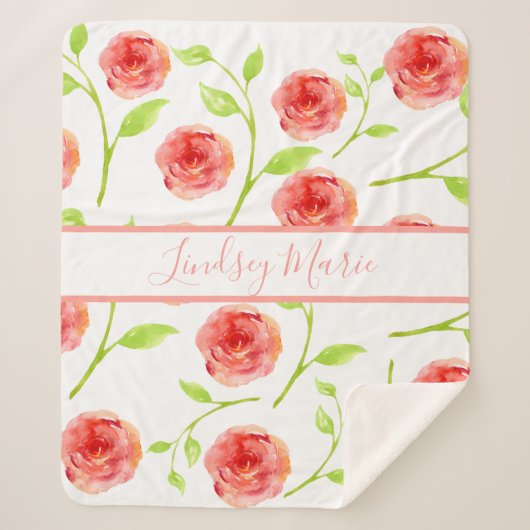 水彩パーソナライズされたバラシェルパブランケット シェルパブランケット (正面)
