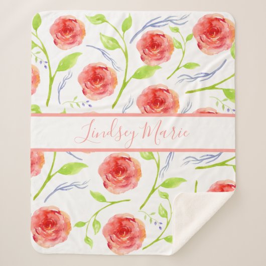 水彩パーソナライズされたバラシェルパブランケット シェルパブランケット (正面)