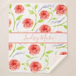 水彩パーソナライズされたバラシェルパブランケット シェルパブランケット