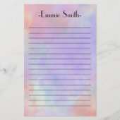 水彩パーソナライズされたピンクのラベンダーパープル裏地 便箋 (正面)