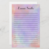 水彩パーソナライズされたピンクのラベンダーパープル裏地 便箋 (正面/裏面)