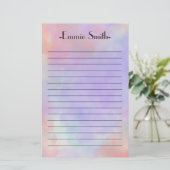水彩パーソナライズされたピンクのラベンダーパープル裏地 便箋 (スタンド正面)