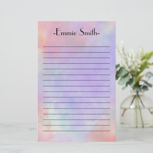 水彩パーソナライズされたピンクのラベンダーパープル裏地 便箋 (スタンド正面)