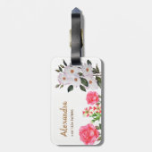 水彩パーソナライズされたピンクフラワーフローラアート ラゲッジタグ (裏面縦)