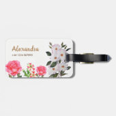 水彩パーソナライズされたピンクフラワーフローラアート ラゲッジタグ (裏面横)