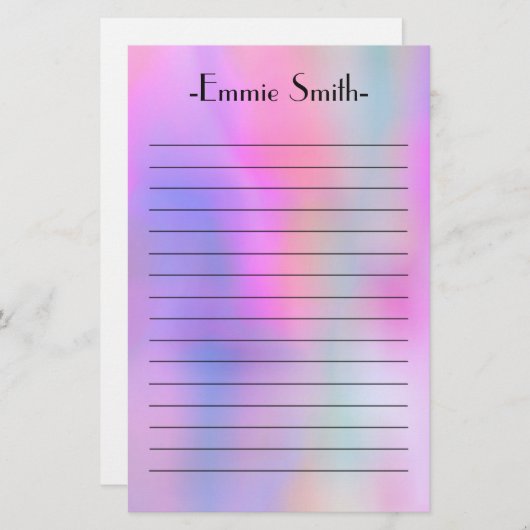 水彩パーソナライズされたピンク紫の裏地 便箋 (正面/裏面)