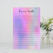 水彩パーソナライズされたピンク紫の裏地 便箋 (スタンド正面)