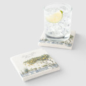 水彩パーソナライズされたレモンブルータイルを引き立てる ストーンコースター (横)