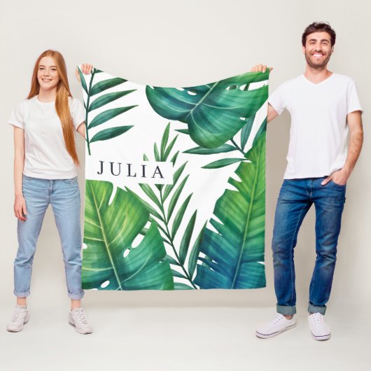 水彩パーソナライズされた熱帯葉 フリースブランケット (インサイチュ)