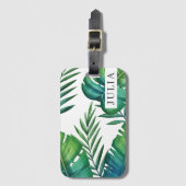 水彩パーソナライズされた熱帯葉 ラゲッジタグ (正面縦)