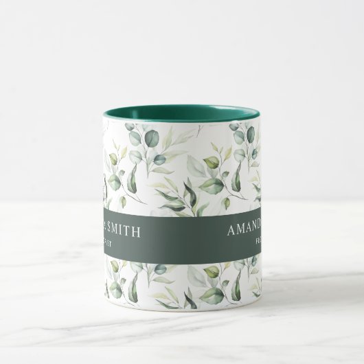 水彩パーソナライズされた緑花エレガント屋 マグカップ (中央)