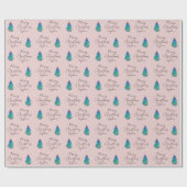 水彩パーソナライズされた赤面ピンクメリークリスマス ラッピングペーパー (フラット)