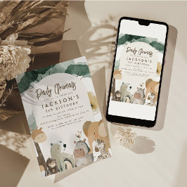 水彩パーティーアニマルズバースデーパーティー 招待状