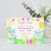 水彩パーティーラマス子供の誕生日パーティー 招待状 (スタンド正面)