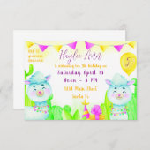 水彩パーティーラマス子供の誕生日パーティー 招待状 (正面/裏面)