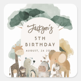 水彩パーティー動物フォトバースデーパーティー スクエアシール