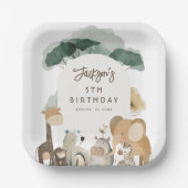 水彩パーティー動物フォトバースデーパーティー ペーパープレート (正面)