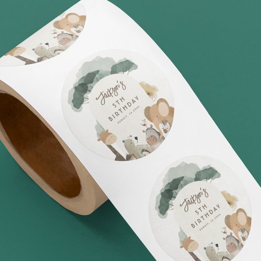 水彩パーティー動物フォトバースデーパーティー ラウンドシール