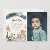 水彩パーティー 動物の写真 誕生日パーティー サンキューカード (正面)