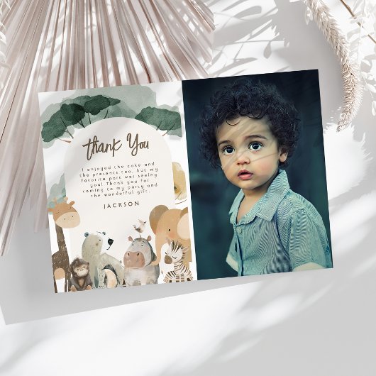 水彩パーティー 動物の写真 誕生日パーティー サンキューカード