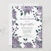 水彩パープルきらきら光るフローラフレームブライダルシャワー 招待状 (正面)
